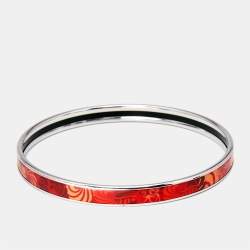 Frey Wille Red Enamel Silver Tone Ultra Bangle Bracelet