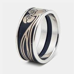 Frey Wille Fire Enamel Silver Tone Ring Size 53