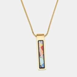 Pre Owned Frey Wille Fire Enamel Gold Tone Pendant Necklace