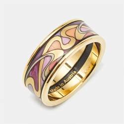 Pre Owned Frey Wille Fire Enamel Gold Tone Ring Size 57