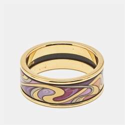 Pre Owned Frey Wille Fire Enamel Gold Tone Ring Size 57