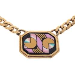 Pre Owned Frey Wille Vintage Multicolor Fire Enamel Chain Link Pendant Necklace