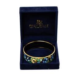 Pre Owned Frey Wille Vintage Multicolor Fire Enamel Gold Plated Wide Bangle Bracelet