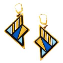 Pre Owned Frey Wille Multicolor Fire Enamel Gold Tone Dangle Earrings