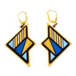 Pre Owned Frey Wille Multicolor Fire Enamel Gold Tone Dangle Earrings