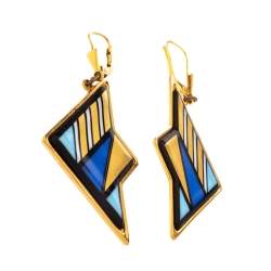 Pre Owned Frey Wille Multicolor Fire Enamel Gold Tone Dangle Earrings