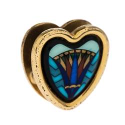 Pre Owned Frey Wille Vintage Blue Fire Enamel Gold Plated Heart Pendant