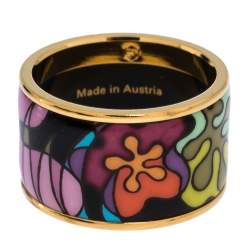 Pre Owned Frey Wille Multicolor Fire Enamel Gold Plated Band Ring Size 56