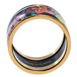 Pre Owned Frey Wille Multicolor Fire Enamel Gold Plated Band Ring Size 56