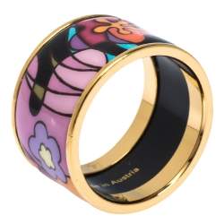 Pre Owned Frey Wille Multicolor Fire Enamel Gold Plated Band Ring Size 56
