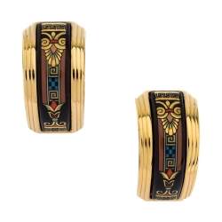 Pre Owned Frey Wille Multicolor Fire Enamel Gold Plated Hoop Earrings