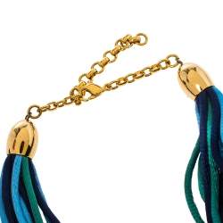 Pre Owned Frey Wille Blue Halfmoon Fire Enamel Pendant Multi Strand Silk Necklace