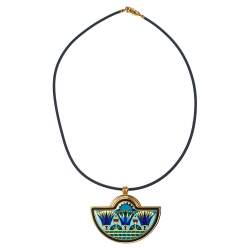 Pre Owned Frey Wille Blue Halfmoon Fire Enamel Pendant Multi Strand Silk Necklace