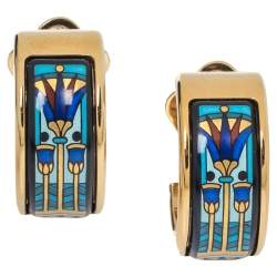 Pre Owned Frey Wille Sun Lotus Fire Enamel Mini Creole Earrings