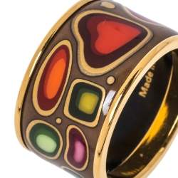 Pre Owned Frey Wille Hommage à Hundertwasser Multicolor Fire Enamel Band Ring Size 53