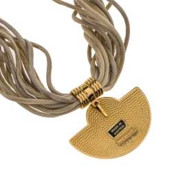 Pre Owned Frey Wille Fire Enamel Gold Plated Multi Strand Silk Cord Halfmoon Pendant Necklace