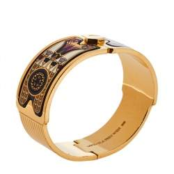 Frey Wille Vintage Fire Enamel Motif Gold Plated Hinged Bangle
