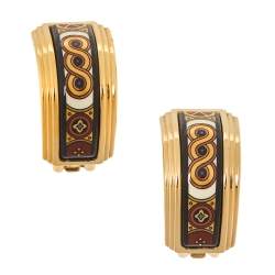 Pre Owned Frey Wille Multicolor Fire Enamel Gold Plated Hoop Earrings