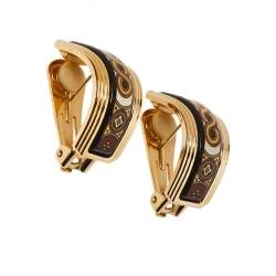 Pre Owned Frey Wille Multicolor Fire Enamel Gold Plated Hoop Earrings