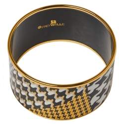 Pre Owned Frey Wille Pepita Rose Monochrome Fire Enamel Diva Bordered Bangle 