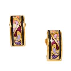 Pre Owned Frey Wille Hommage à Alphonse Mucha Fire Enamel Gold Plated Hoop Earrings
