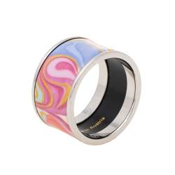 Pre Owned Frey Wille Floral Symphony Fire Enamel Palladium Plated Band Ring Size EU 53
