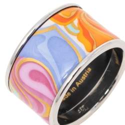 Pre Owned Frey Wille Floral Symphony Fire Enamel Palladium Plated Band Ring Size EU 53