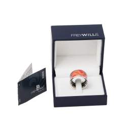 Pre Owned Frey Wille Floral Symphony Fire Enamel Palladium Plated Band Ring Size EU 53