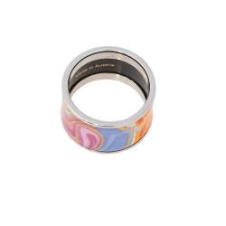 Pre Owned Frey Wille Floral Symphony Fire Enamel Palladium Plated Band Ring Size EU 53