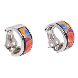 Pre Owned Frey Wille Floral Symphony Fire Enamel Palladium Plated Hoop Earrings