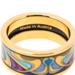 Pre Owned Frey Wille Hommage à Alphonse Mucha Fire Enamel Gold Plated Band Ring Size 52