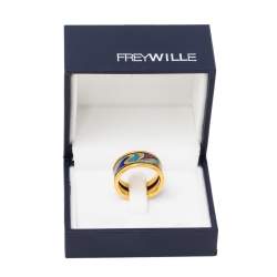 Pre Owned Frey Wille Hommage à Alphonse Mucha Fire Enamel Gold Plated Band Ring Size 52