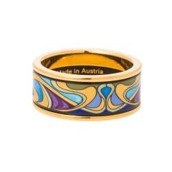 Pre Owned Frey Wille Hommage à Alphonse Mucha Fire Enamel Gold Plated Band Ring Size 52