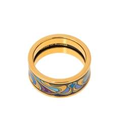 Pre Owned Frey Wille Hommage à Alphonse Mucha Fire Enamel Gold Plated Band Ring Size 52