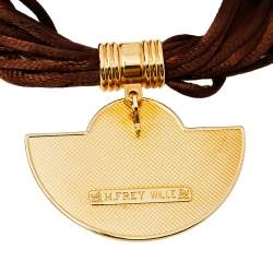 Pre Owned Frey Wille Vintage Sun Motif Brown Fire Enamel Gold Plated Half Moon Pendant Necklace