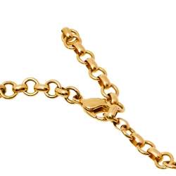 Pre Owned Frey Wille Vintage Sun Motif Brown Fire Enamel Gold Plated Half Moon Pendant Necklace