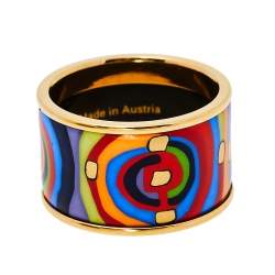 Pre Owned Frey Wille Hommage à Hundertwasser Spirit of Life Multicolor Fire Enamel Band Ring Size 53
