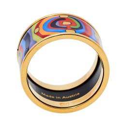 Pre Owned Frey Wille Hommage à Hundertwasser Spirit of Life Multicolor Fire Enamel Band Ring Size 53