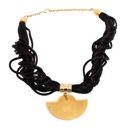 Pre Owned Frey Wille Vintage Egyptian Cleopatra Fire Enamel Gold Plated Half Moon Pendant Necklace