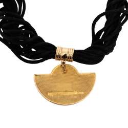 Pre Owned Frey Wille Vintage Egyptian Cleopatra Fire Enamel Gold Plated Half Moon Pendant Necklace