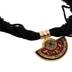 Pre Owned Frey Wille Vintage Egyptian Cleopatra Fire Enamel Gold Plated Half Moon Pendant Necklace