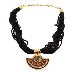 Pre Owned Frey Wille Vintage Egyptian Cleopatra Fire Enamel Gold Plated Half Moon Pendant Necklace