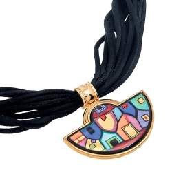 Pre Owned Frey Wille Hundertwasser Street Rivers Halfmoon Pendant Multi Cord Necklace