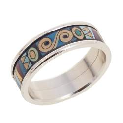 Pre Owned Frey Wille Multicolor Fire Enamel Palladium Plated Band Ring Size 52.5