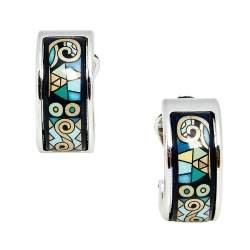 Pre Owned Frey Wille Multicolor Fire Enamel Palladium Plated Hoop Earrings