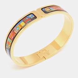 Pre Owned Frey Wille Hommage à Hundertwasser Fire Enamel Gold Plated Clasp Ballerina Bangle Bracelet