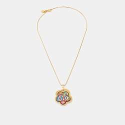 Pre Owned Frey Wille Hommage à Hundertwasser Fire Enamel Gold Plated Flower Pendant Necklace