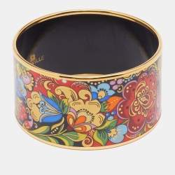 Pre Owned Frey Wille Gold Plated Golden Kalinka Folkloric Bordered Diva Bangle