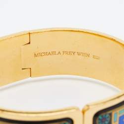 Pre Owned Frey Wille Vintage Gold Plated Greco-Roman Lion Enamel Bangle Bracelet