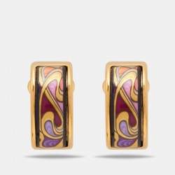 Pre Owned Frey Wille Hommage à Alphonse Mucha Fire Enamel Gold Plated Mini Creole Earrings